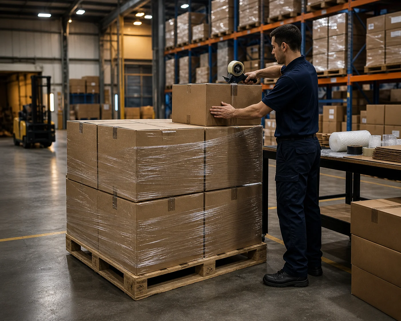 Bulk order packing and export readiness at Harbour International — global shipping preparation