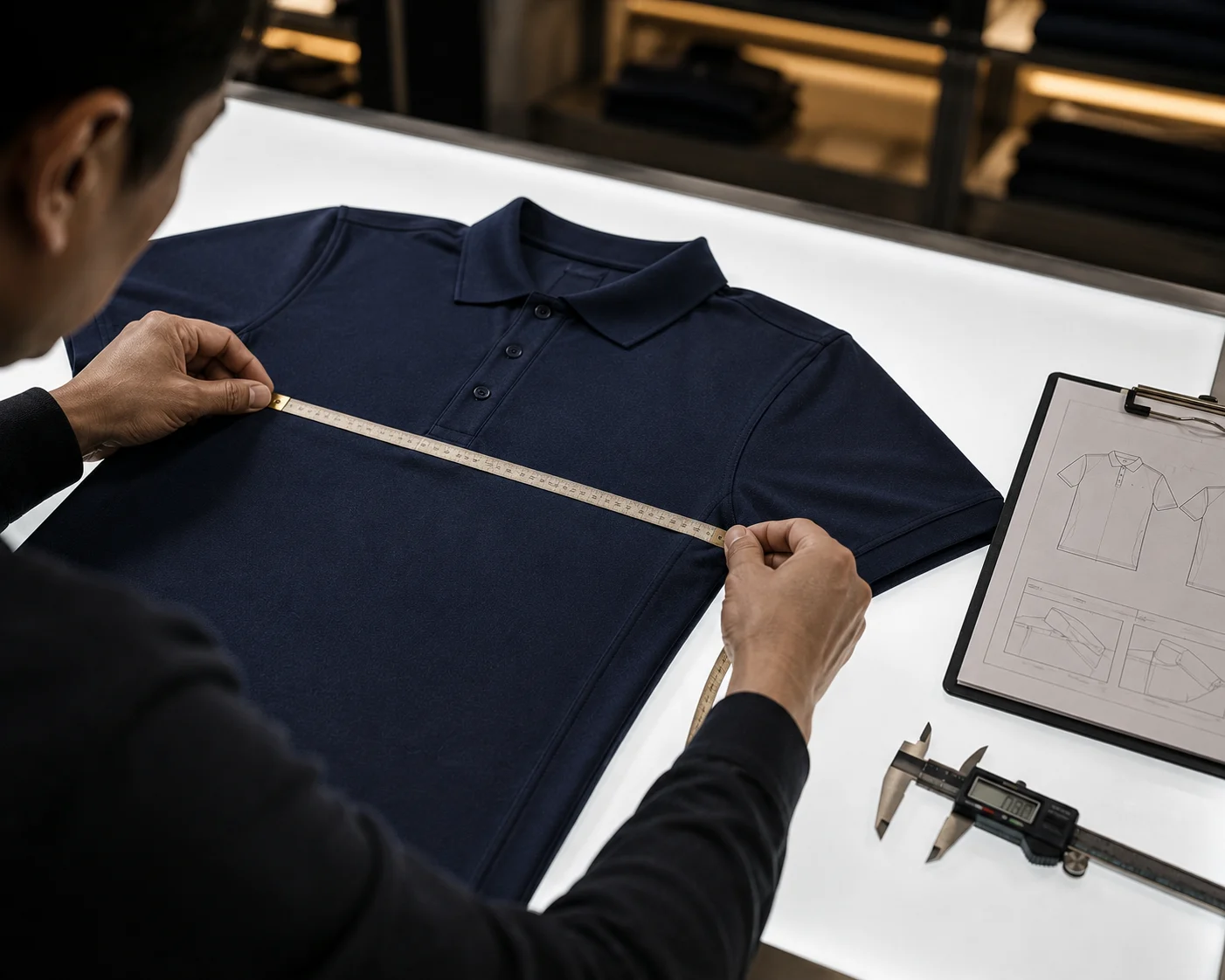 Quality control inspection process at Harbour International — in-line checks during sportswear manufacturing